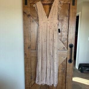 Soieblu Blush Maxi Dress with Floral Embellishments